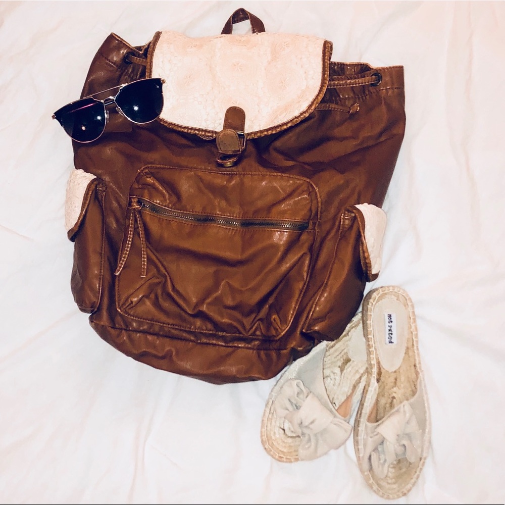 Fake Leather Beach Backpack With Lace Detailing